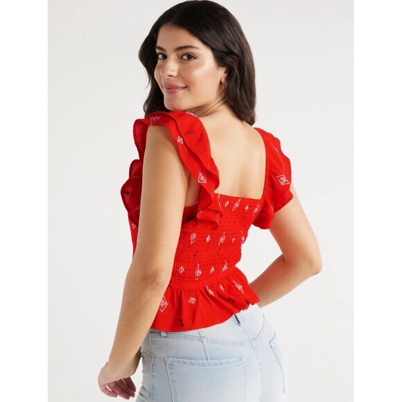 Women's Sofia Jeans Plus Double Ruffle Embroidered Top XXLARGE Red Alert NEW - Picture 8 of 11